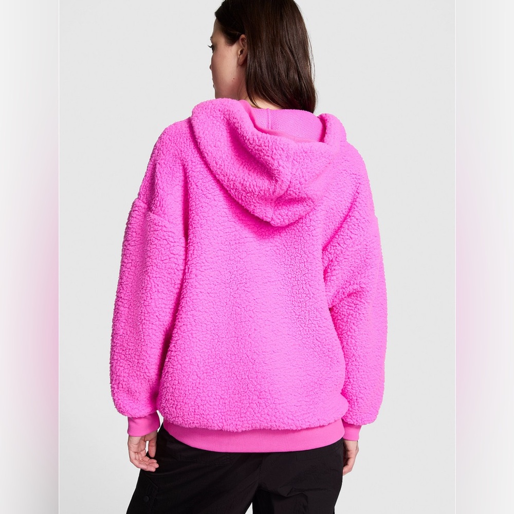 Victoria’s Secret Pink Cozy Fleece Pullover Hoodie In Pink Berry-Size L NWT 💕 - Picture 3 of 6